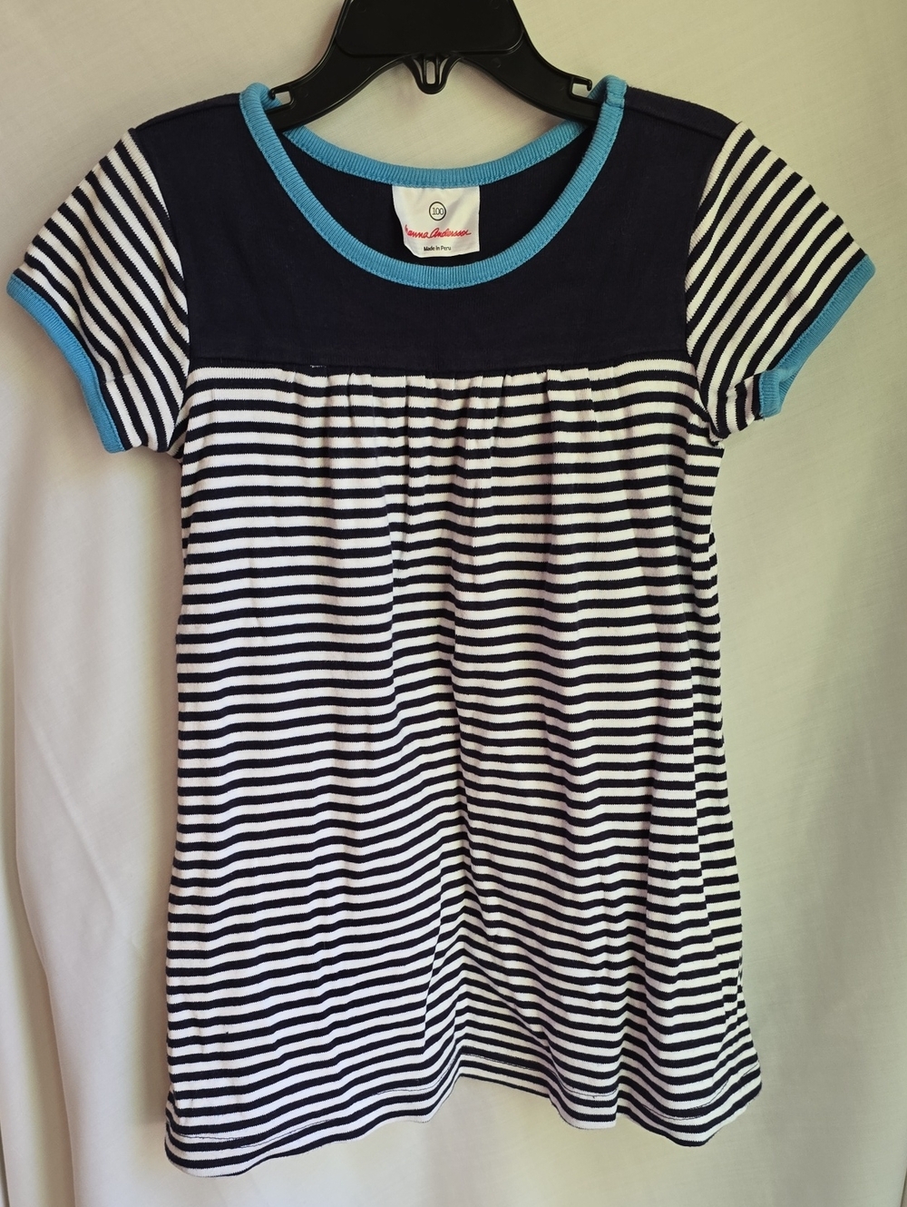 Hanna Andersson Navy, White & Light Blue Striped Short Sleeve Dress